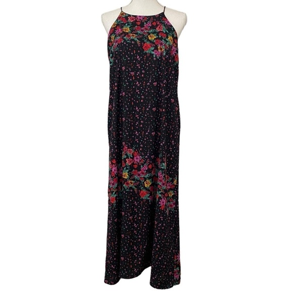EVERLY - SIZE LARGE - LONG DRESS - MULTICOLORED WITH A BLACK BACKGROUND B21 - Picture 5 of 11